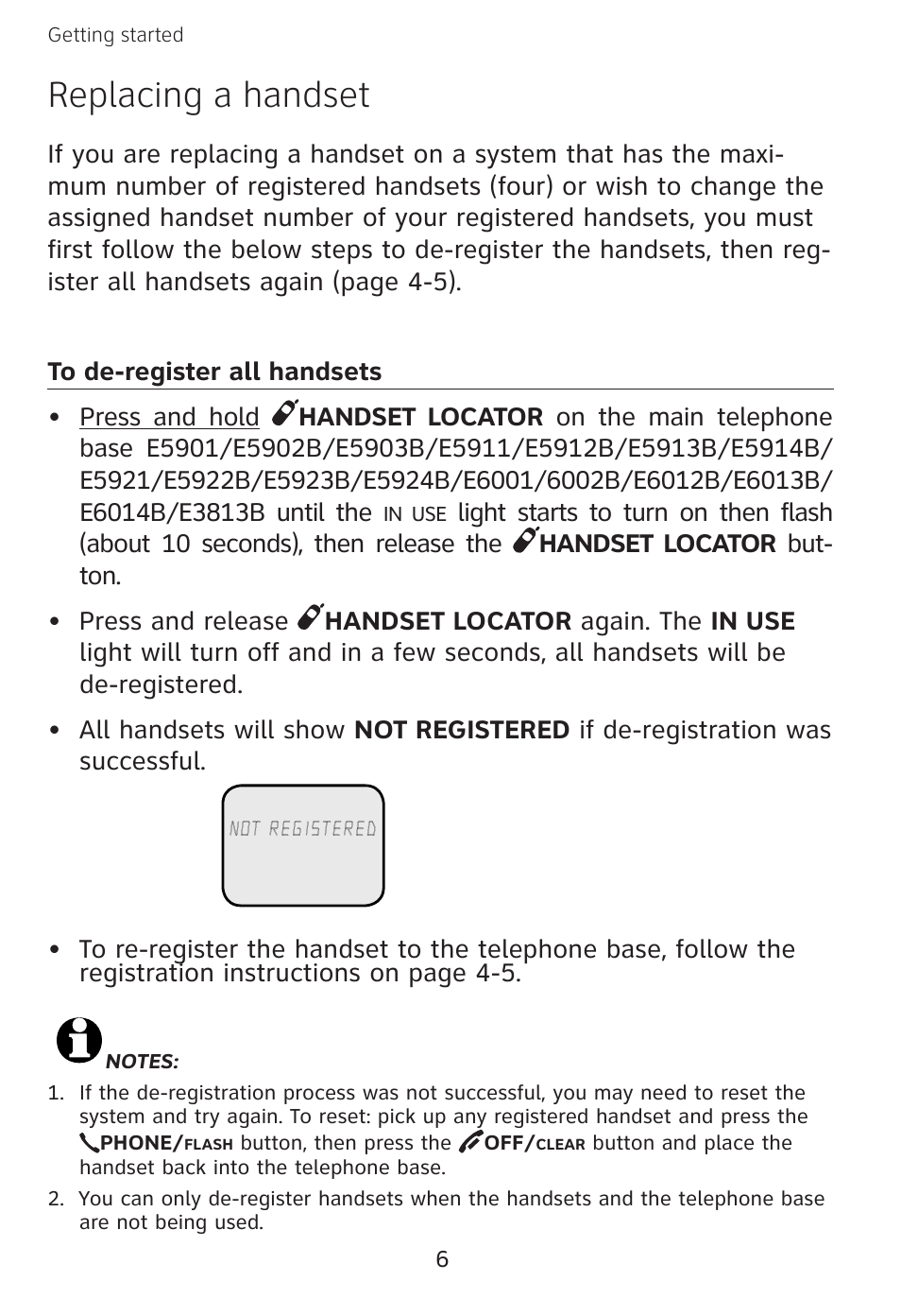 Replacing a handset | AT&T E3813B User Manual | Page 9 / 69