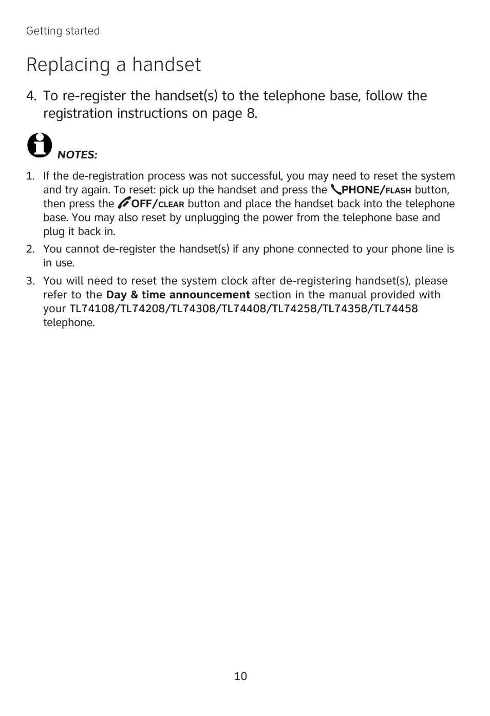 Replacing a handset | AT&T TL 74208 User Manual | Page 14 / 41
