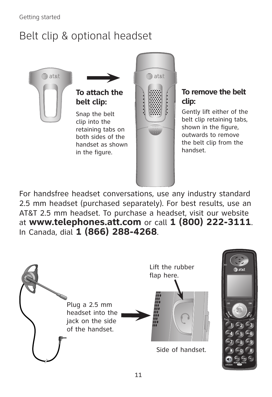 Belt clip & optional headset | AT&T TL 74208 User Manual | Page 15 / 41