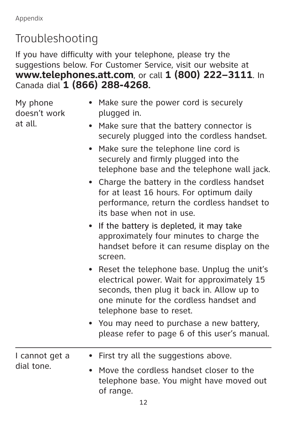 Troubleshooting | AT&T TL 74208 User Manual | Page 16 / 41