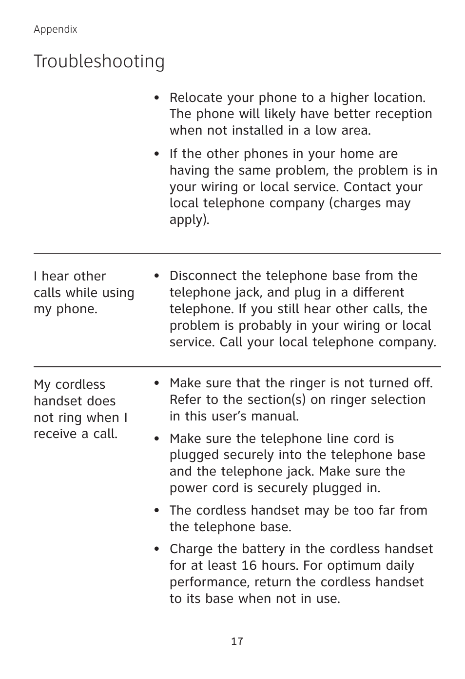 Troubleshooting | AT&T TL 74208 User Manual | Page 21 / 41