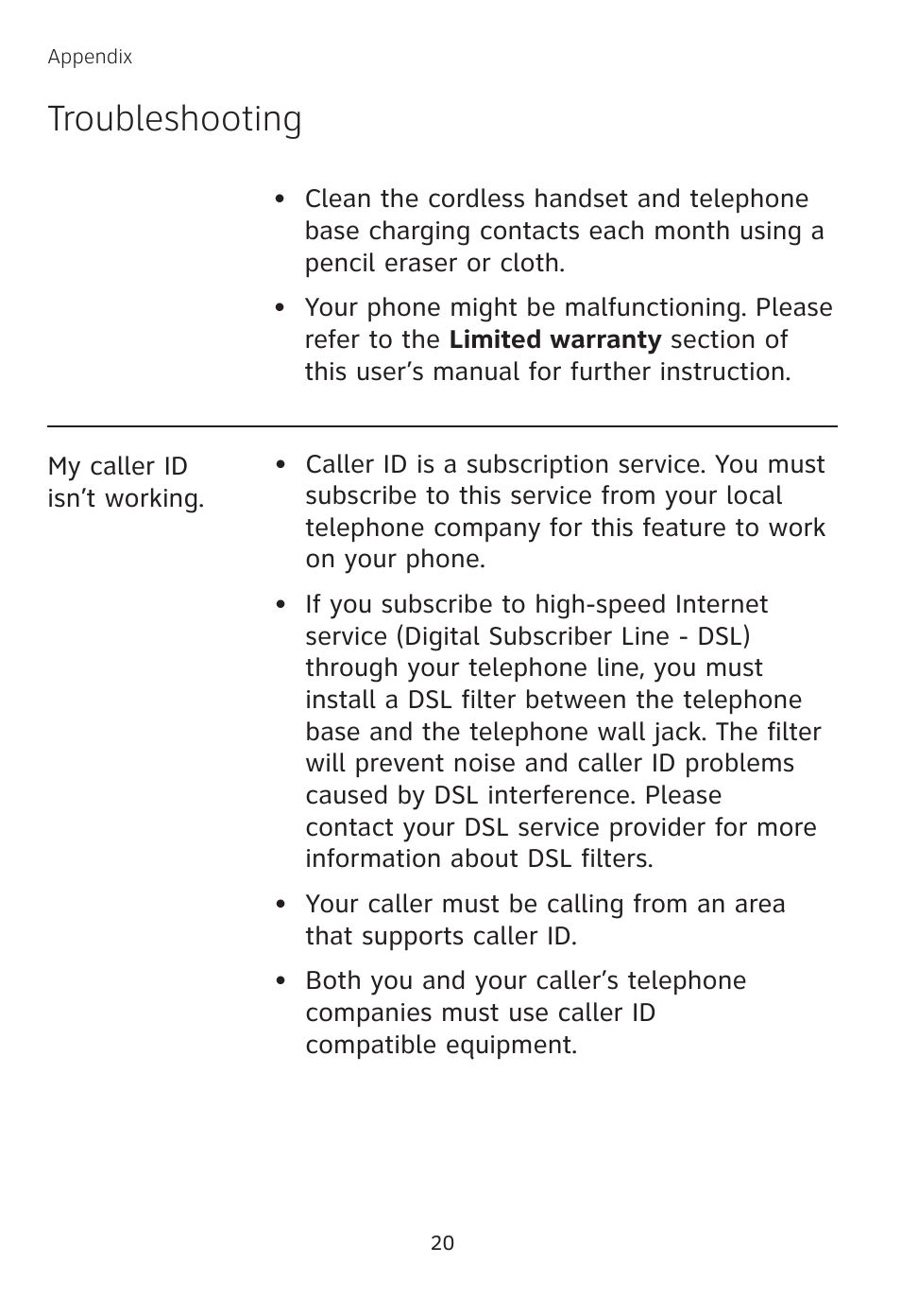 Troubleshooting | AT&T TL 74208 User Manual | Page 24 / 41