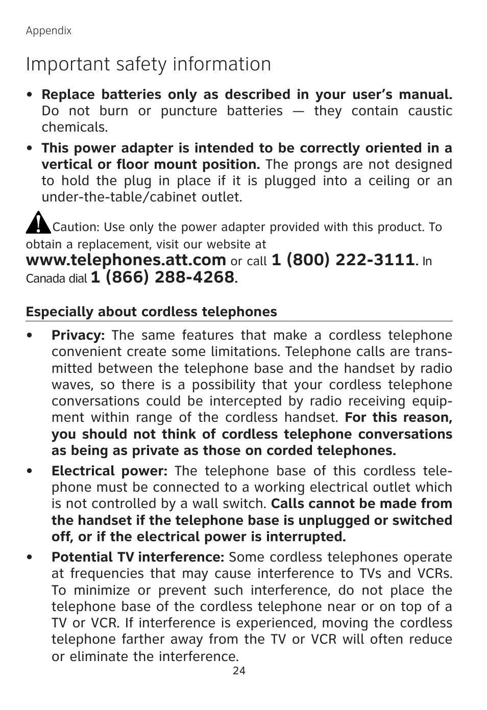 Important safety information | AT&T TL 74208 User Manual | Page 28 / 41