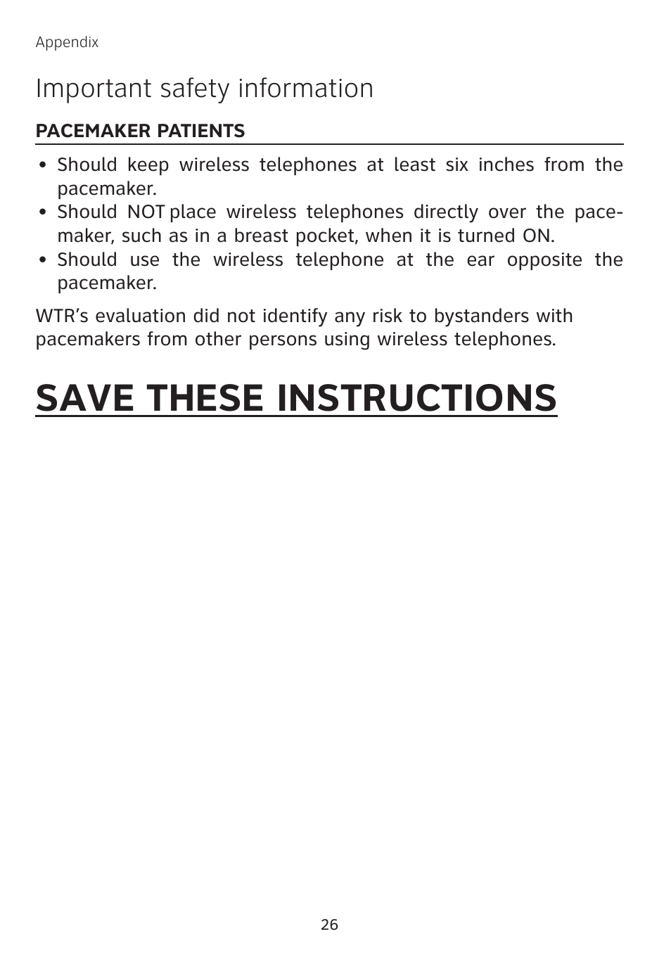 Save these instructions, Important safety information | AT&T TL 74208 User Manual | Page 30 / 41