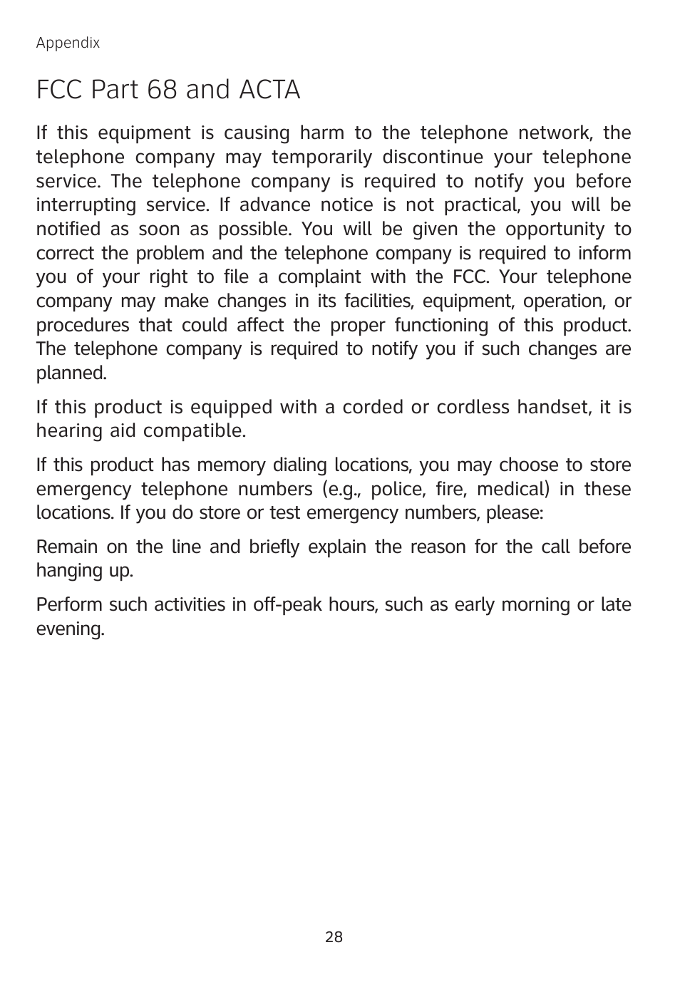 Fcc part 68 and acta | AT&T TL 74208 User Manual | Page 32 / 41