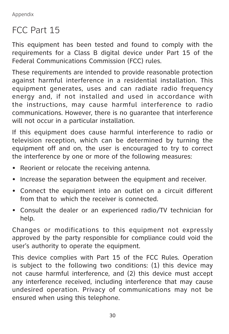 Fcc part 15 | AT&T TL 74208 User Manual | Page 34 / 41