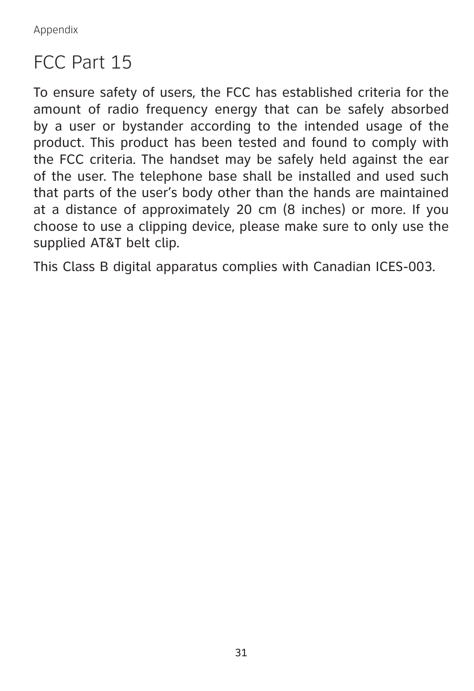 Fcc part 15 | AT&T TL 74208 User Manual | Page 35 / 41