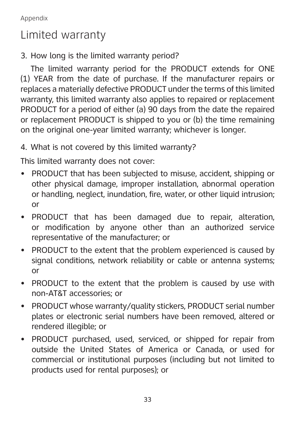 Limited warranty | AT&T TL 74208 User Manual | Page 37 / 41