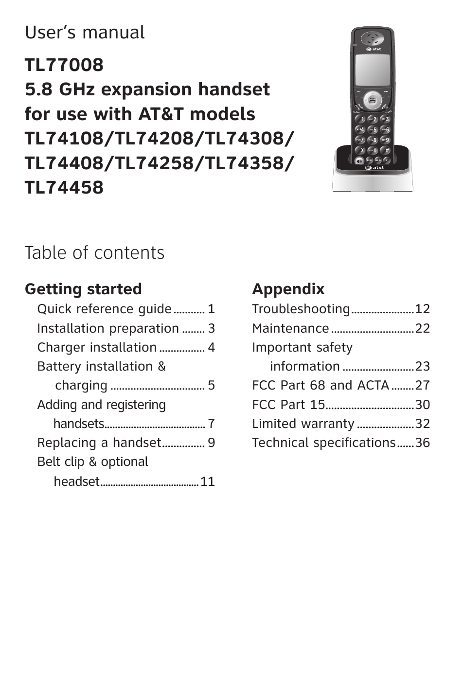 AT&T TL 74208 User Manual | Page 4 / 41