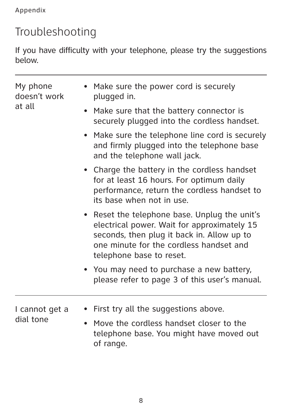 Troubleshooting | AT&T AT3101 User Manual | Page 11 / 35