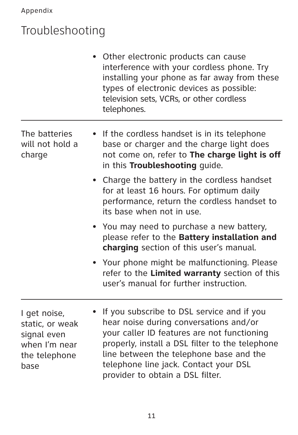Troubleshooting | AT&T AT3101 User Manual | Page 14 / 35
