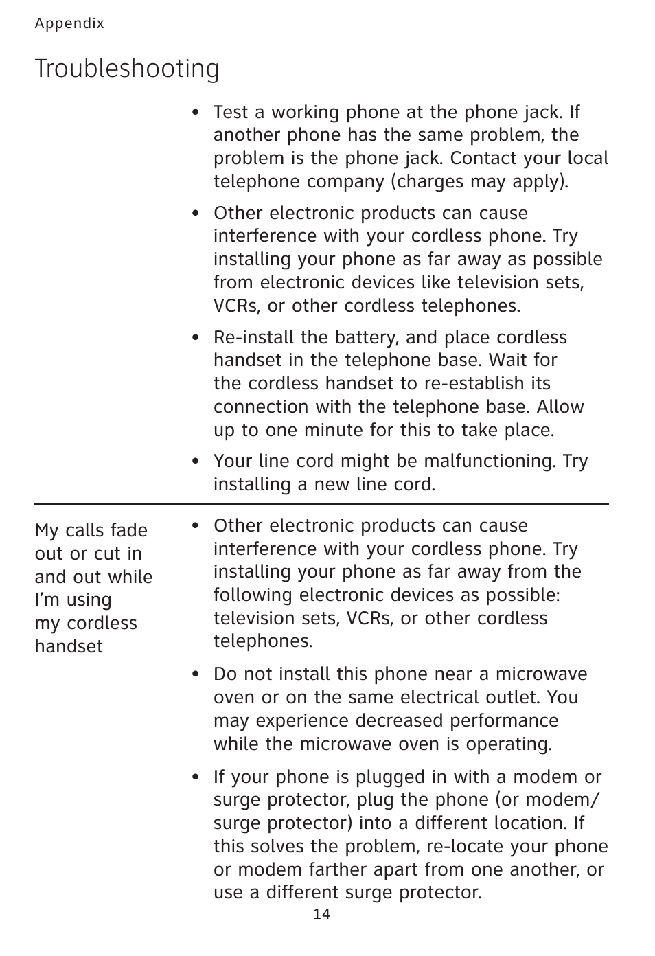 Troubleshooting | AT&T AT3101 User Manual | Page 17 / 35