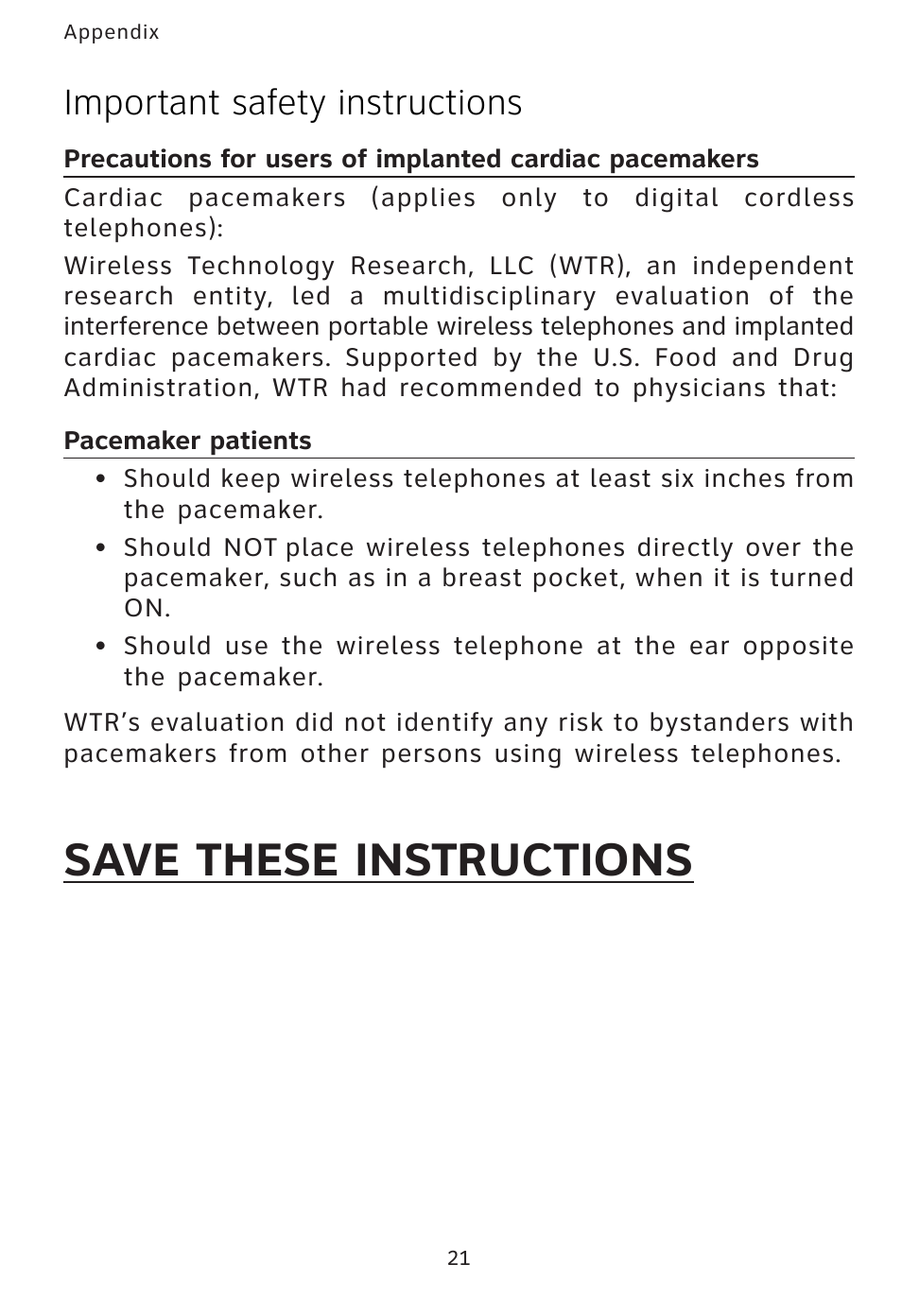 Save these instructions, Important safety instructions | AT&T AT3101 User Manual | Page 24 / 35