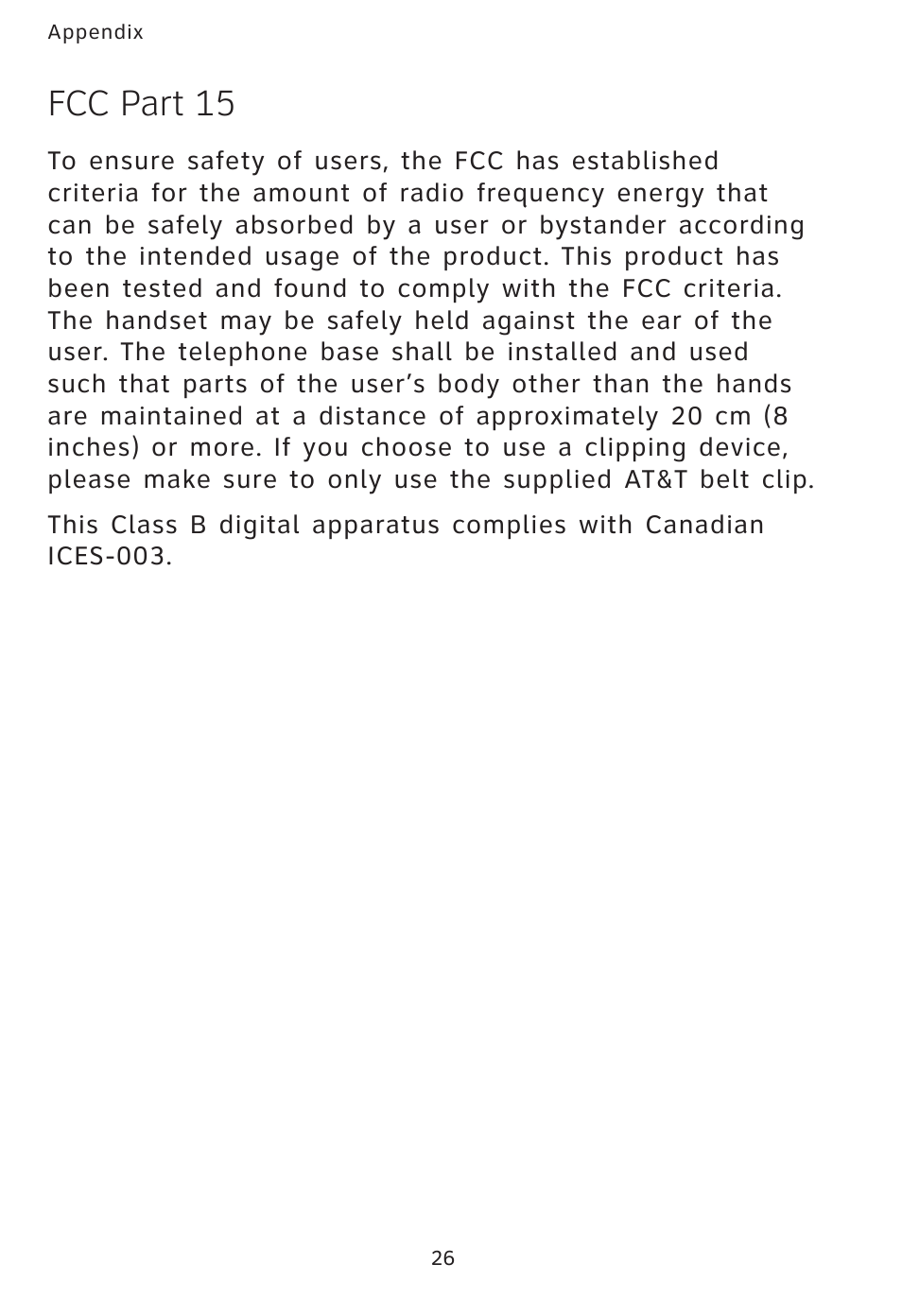 Fcc part 15 | AT&T AT3101 User Manual | Page 29 / 35