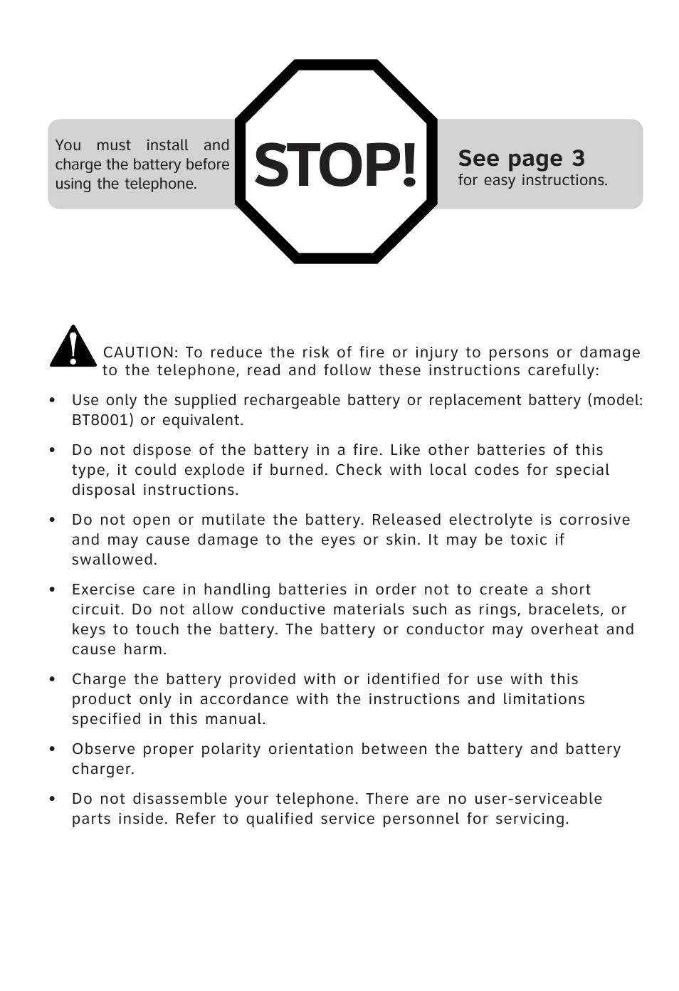 Stop, See page 3 | AT&T AT3101 User Manual | Page 3 / 35