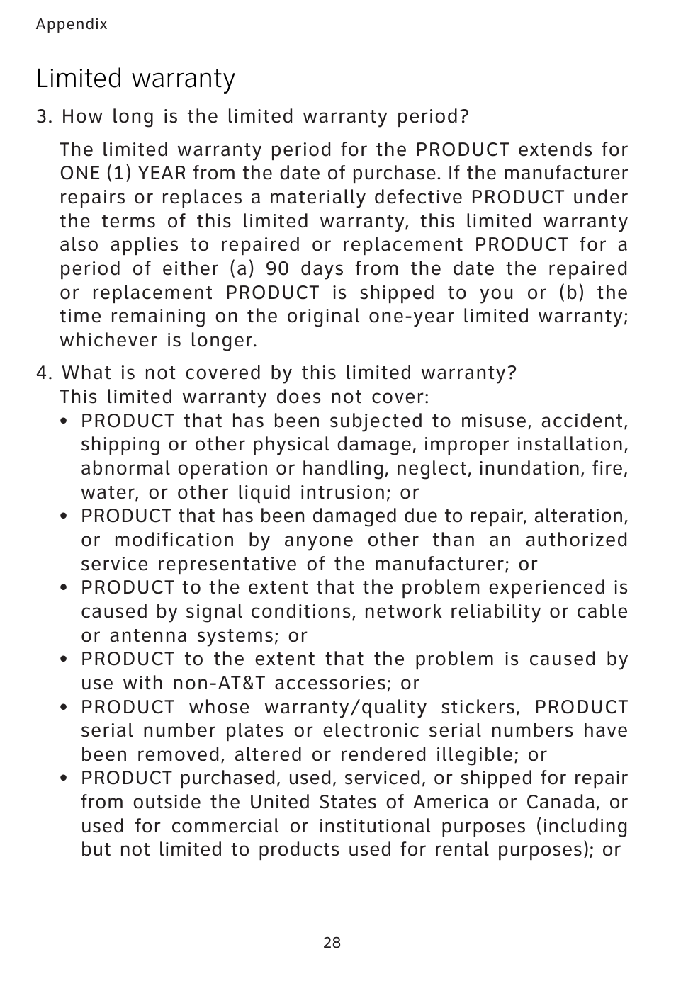 Limited warranty | AT&T AT3101 User Manual | Page 31 / 35