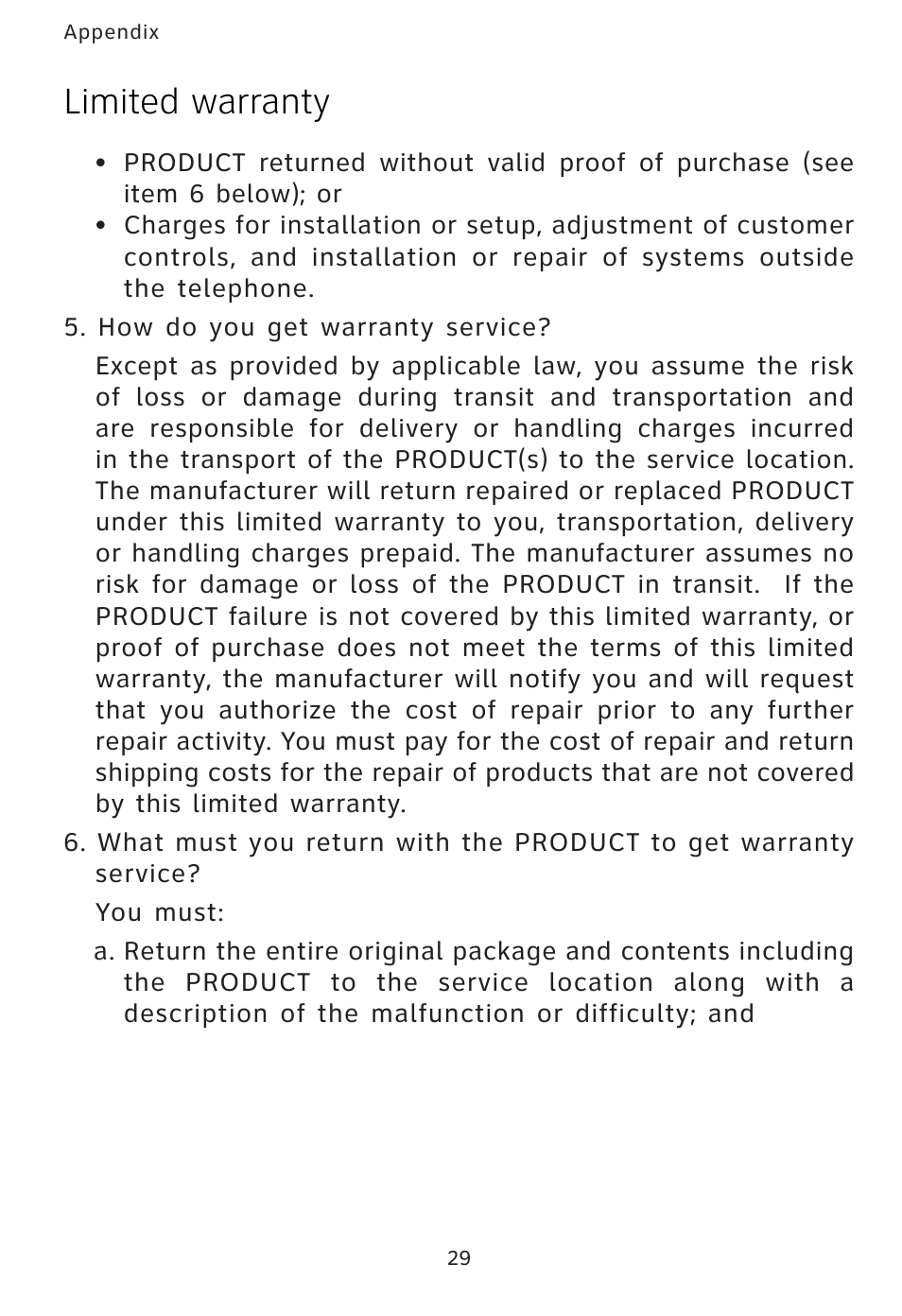 Limited warranty | AT&T AT3101 User Manual | Page 32 / 35