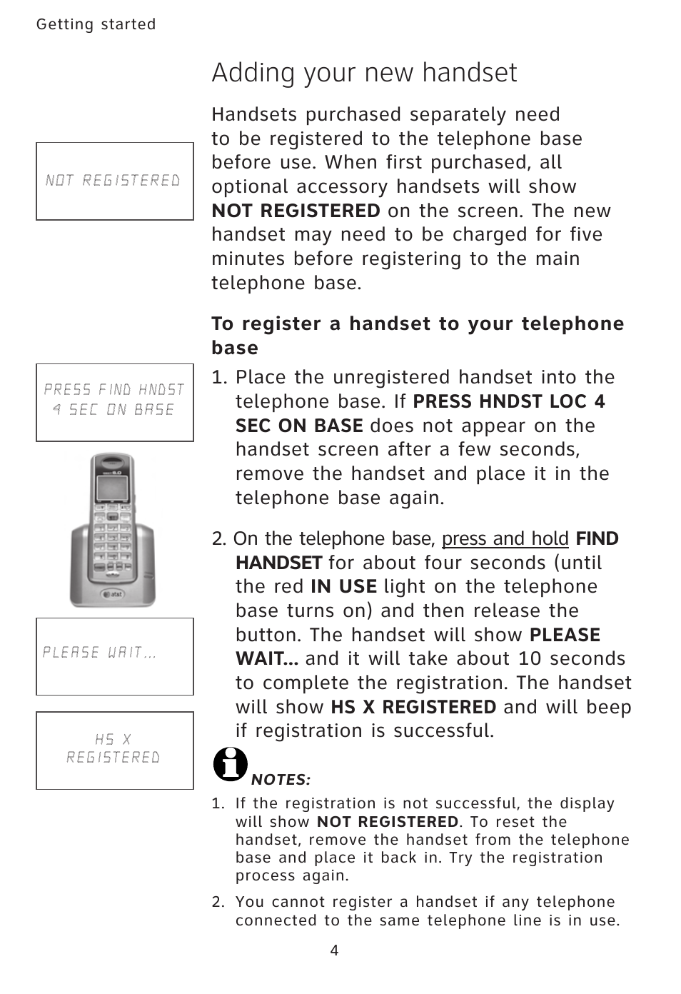 Adding your new handset | AT&T AT3101 User Manual | Page 7 / 35