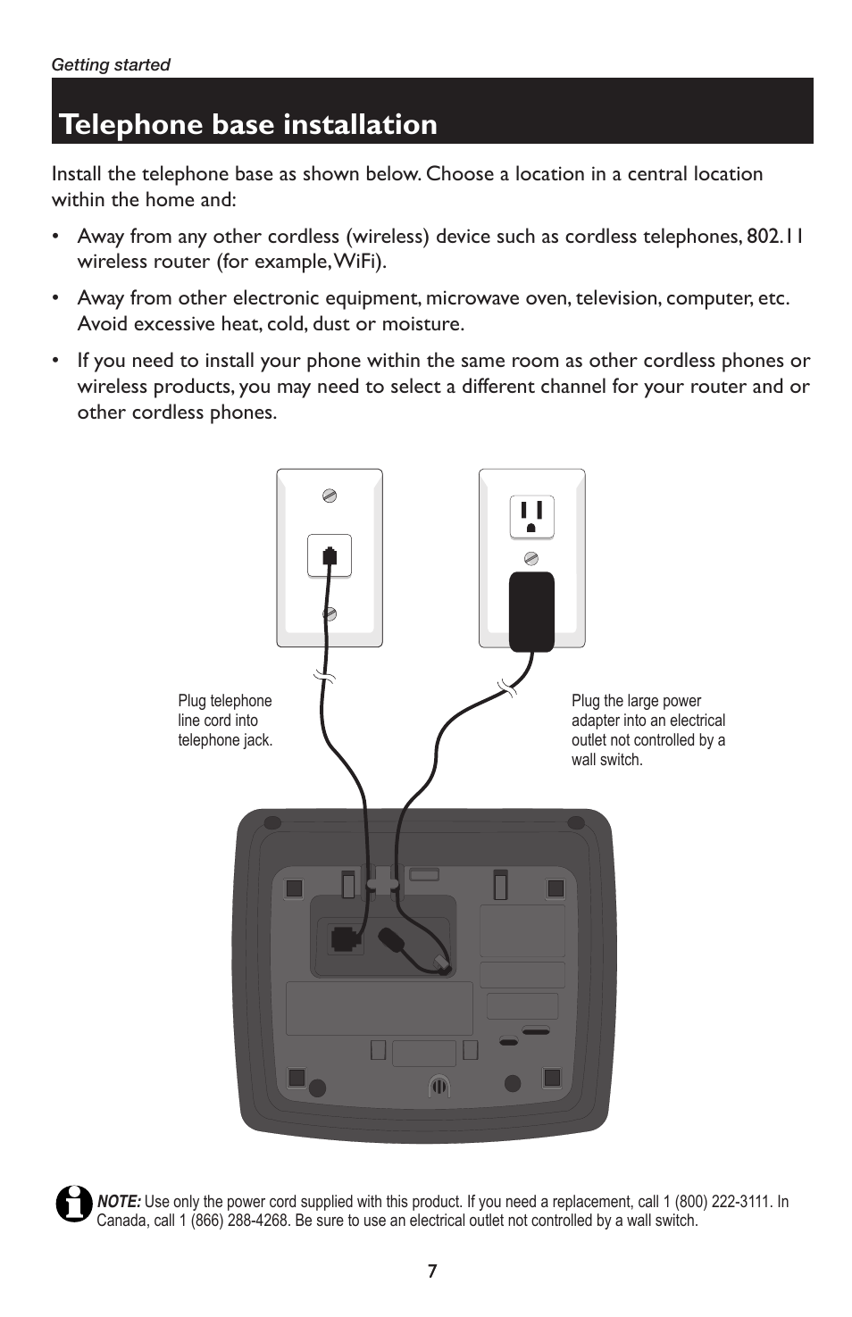 Telephone base installation | AT&T E5934B User Manual | Page 11 / 64