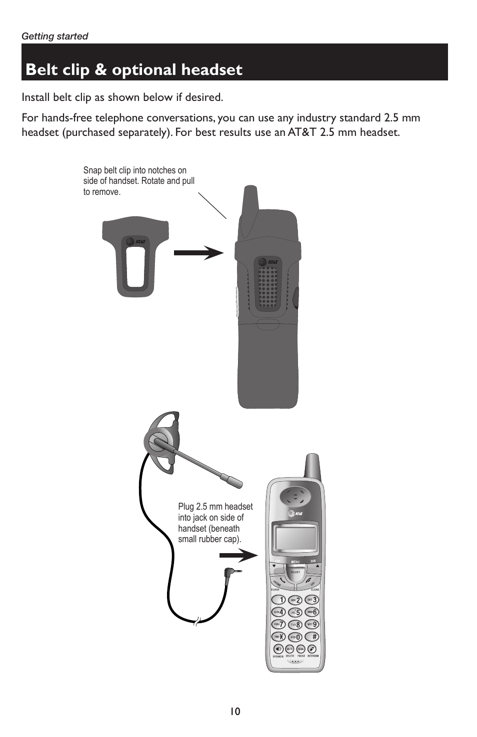 Belt clip & optional headset | AT&T E5934B User Manual | Page 14 / 64