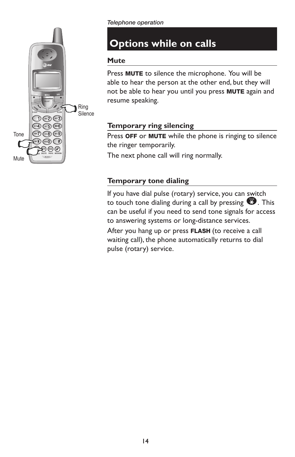 Options while on calls | AT&T E5934B User Manual | Page 18 / 64