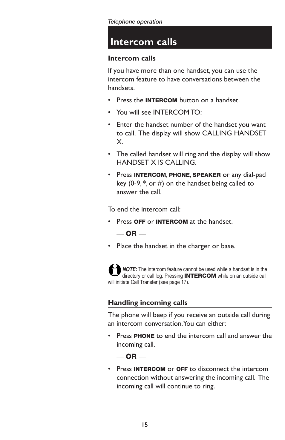 Intercom calls | AT&T E5934B User Manual | Page 19 / 64