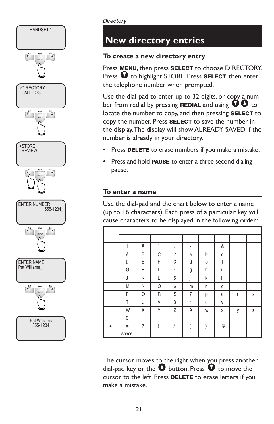 New directory entries, Then press, And using | Button. press | AT&T E5934B User Manual | Page 25 / 64