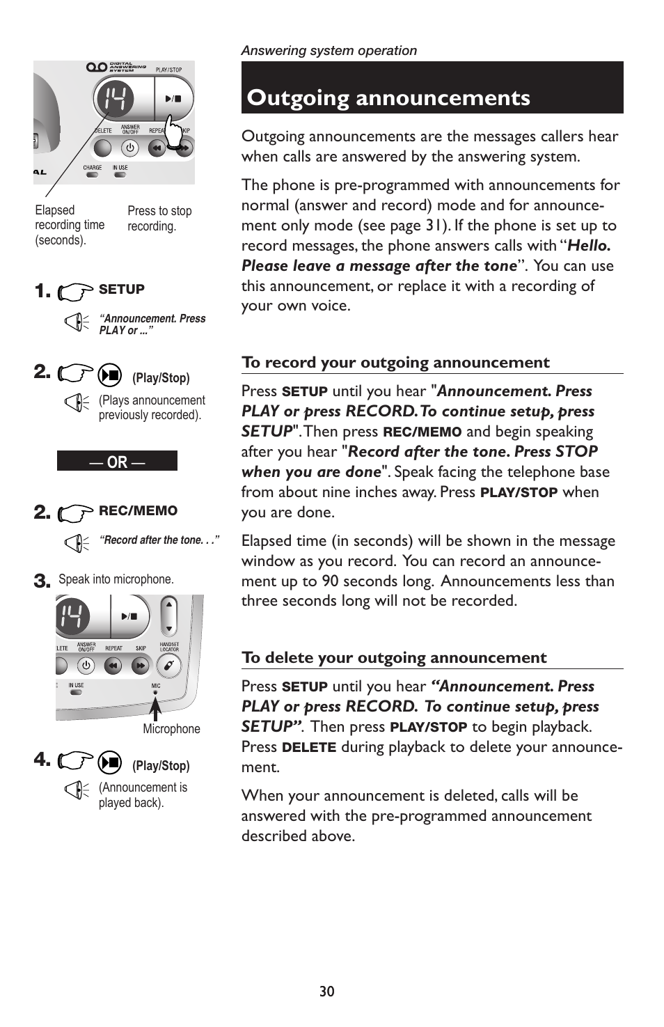 Outgoing announcements | AT&T E5934B User Manual | Page 34 / 64