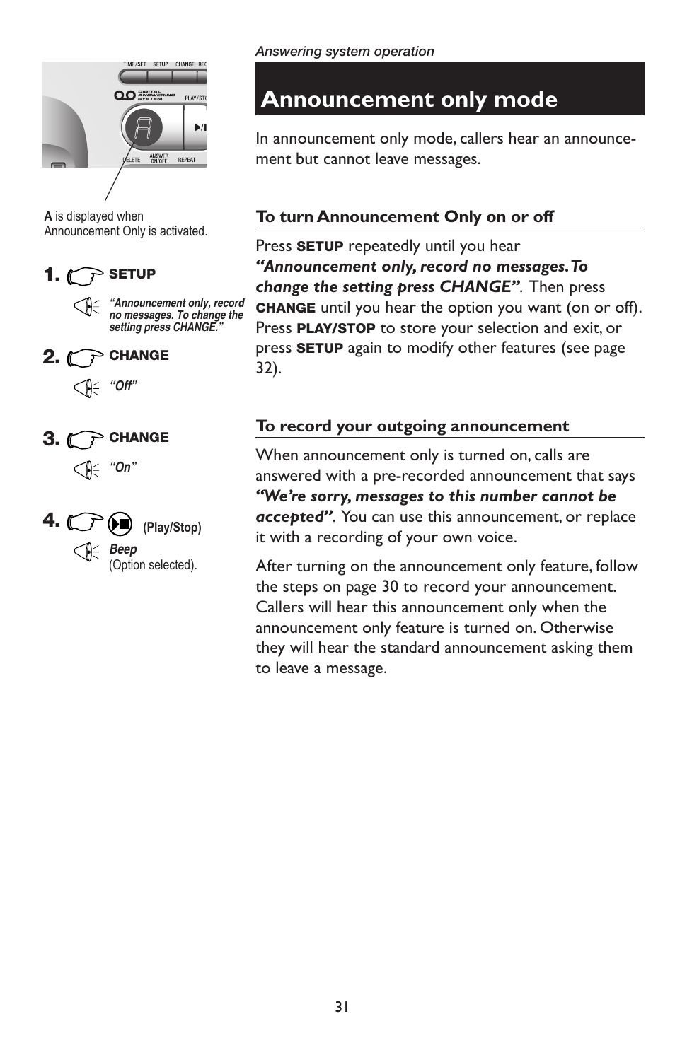 Announcement only mode | AT&T E5934B User Manual | Page 35 / 64