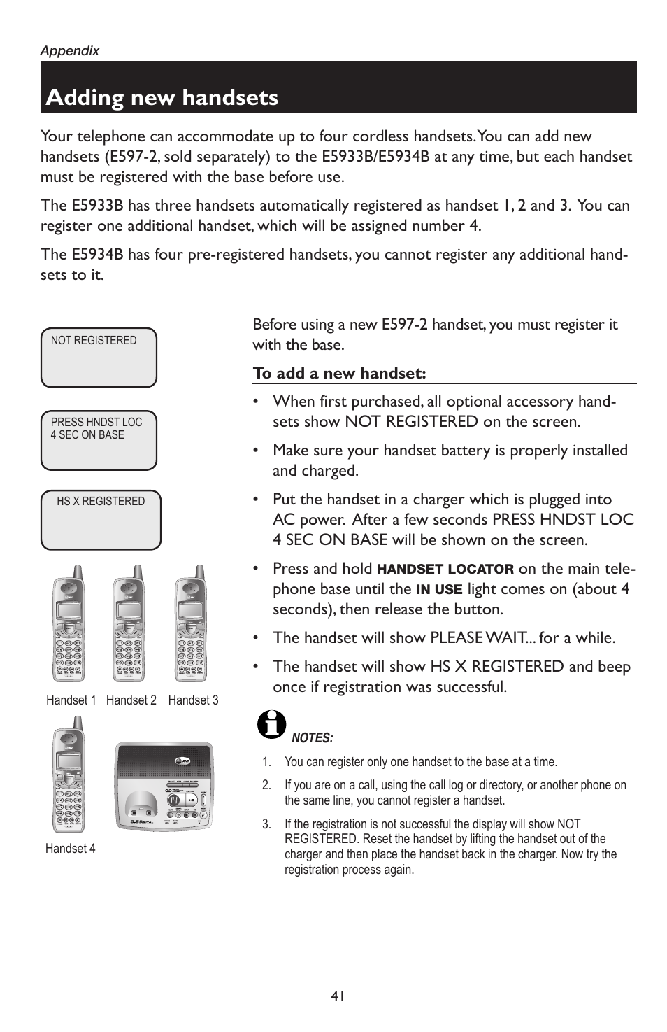 Adding new handsets | AT&T E5934B User Manual | Page 45 / 64