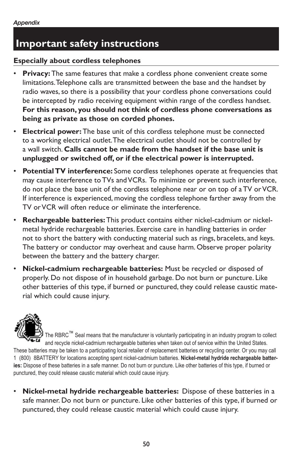 Important safety instructions | AT&T E5934B User Manual | Page 54 / 64