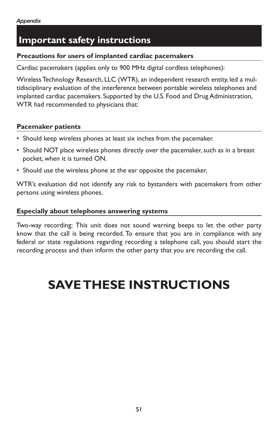 Save these instructions, Important safety instructions | AT&T E5934B User Manual | Page 55 / 64