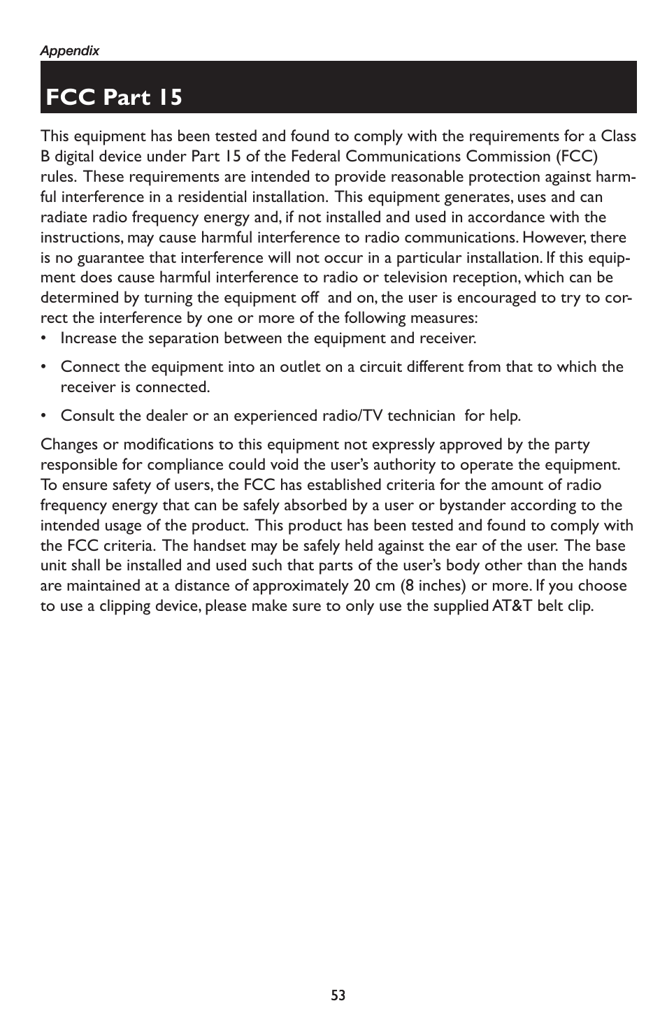 Fcc part 15 | AT&T E5934B User Manual | Page 57 / 64