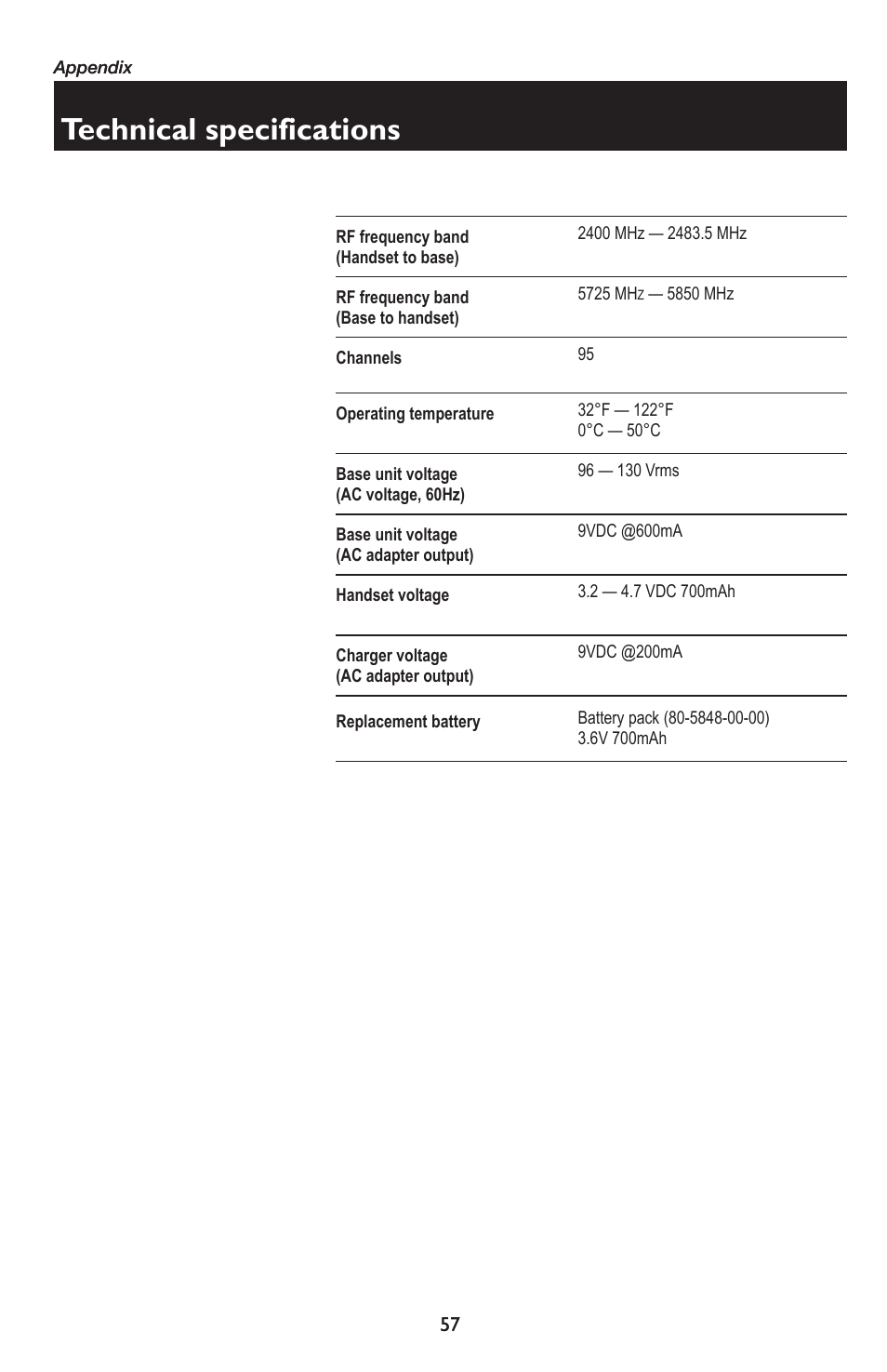 Technical specifications | AT&T E5934B User Manual | Page 61 / 64