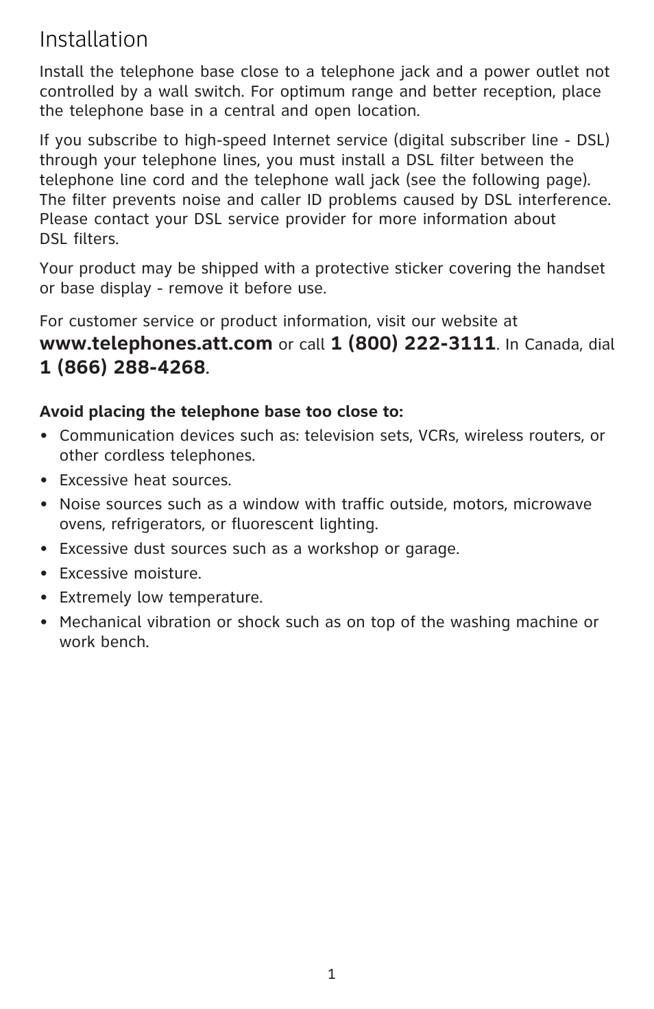 Installation | AT&T EL52309 User Manual | Page 2 / 8