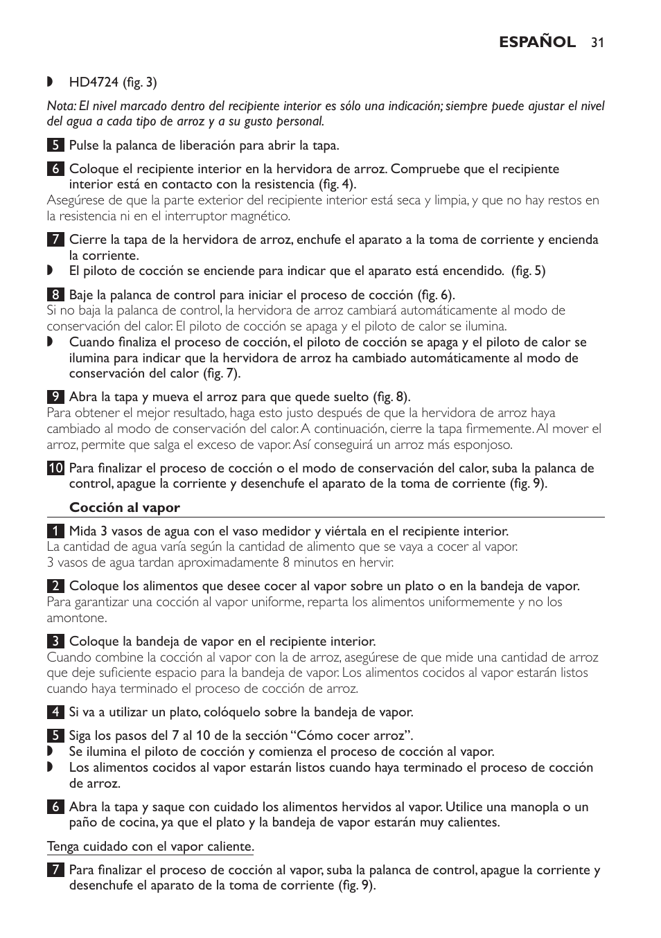 Cocción al vapor | Philips Cuiseur à riz User Manual | Page 31 / 84