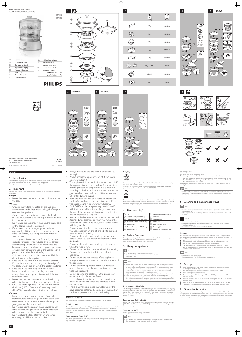 Philips Viva Collection Cuiseur Vapeur User Manual | 8 pages