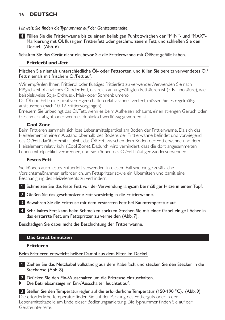 Frittieröl und -fett, Cool zone, Festes fett | Das gerät benutzen, Frittieren | Philips Friteuse User Manual | Page 16 / 44