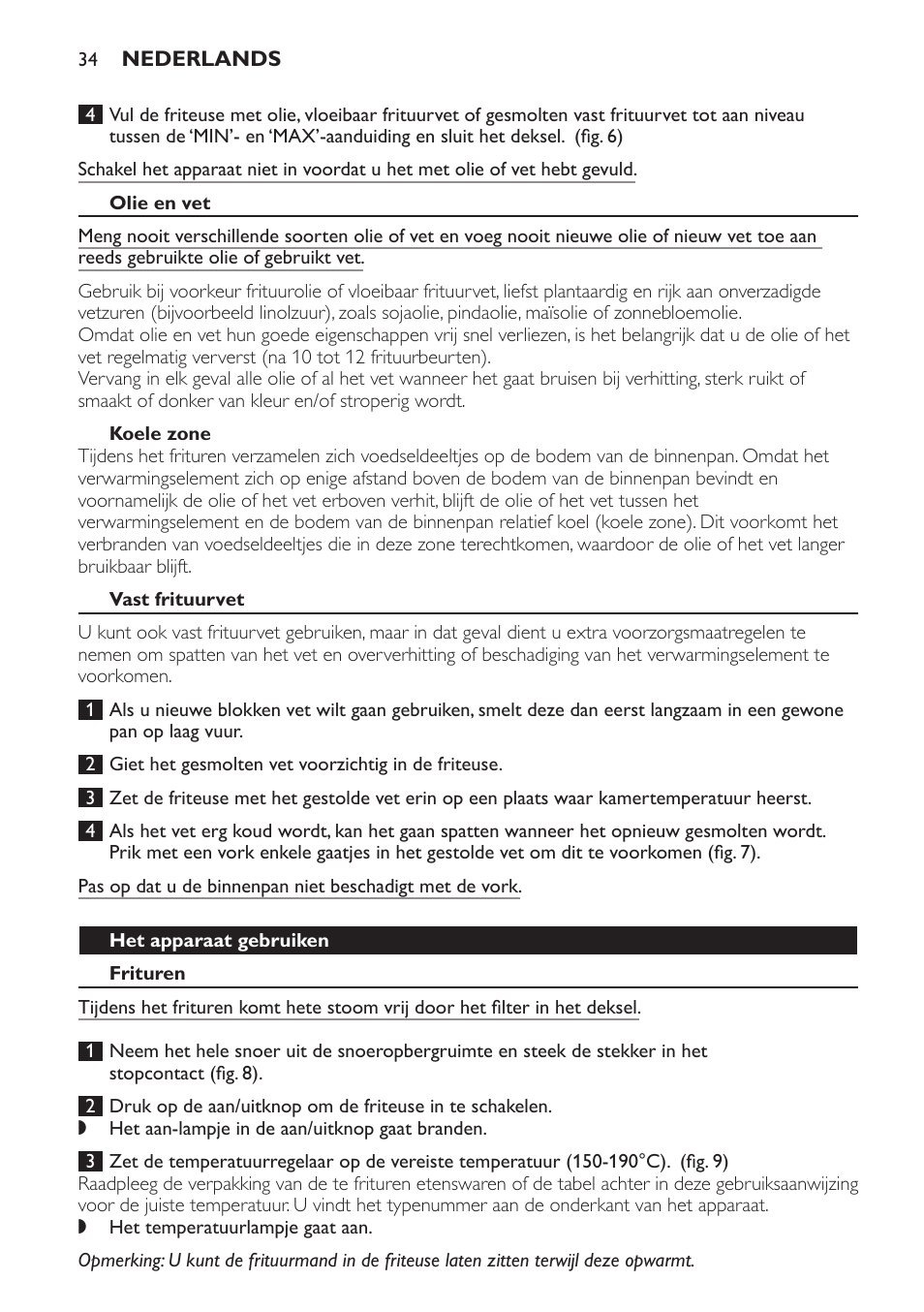 Olie en vet, Koele zone, Vast frituurvet | Het apparaat gebruiken, Frituren | Philips Friteuse User Manual | Page 34 / 44