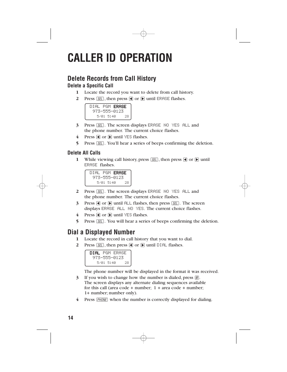 Caller id operation, Delete records from call history, Dial a displayed number | AT&T 9357 User Manual | Page 17 / 32