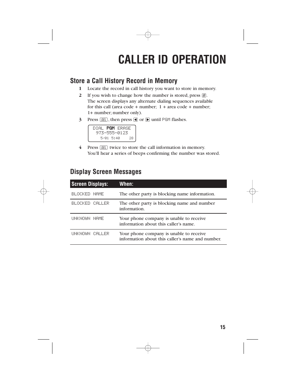 Caller id operation, Display screen messages | AT&T 9357 User Manual | Page 18 / 32