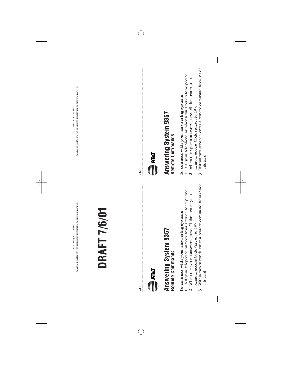 Draft 7/6/01, Answering system 9357, Remote commands | AT&T 9357 User Manual | Page 31 / 32