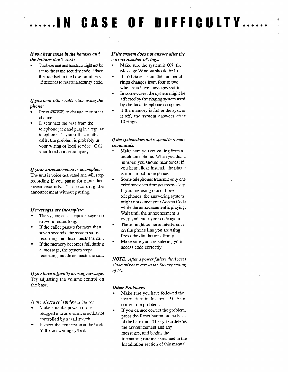 In case of difficulty | AT&T AT&T 7650 User Manual | Page 12 / 16