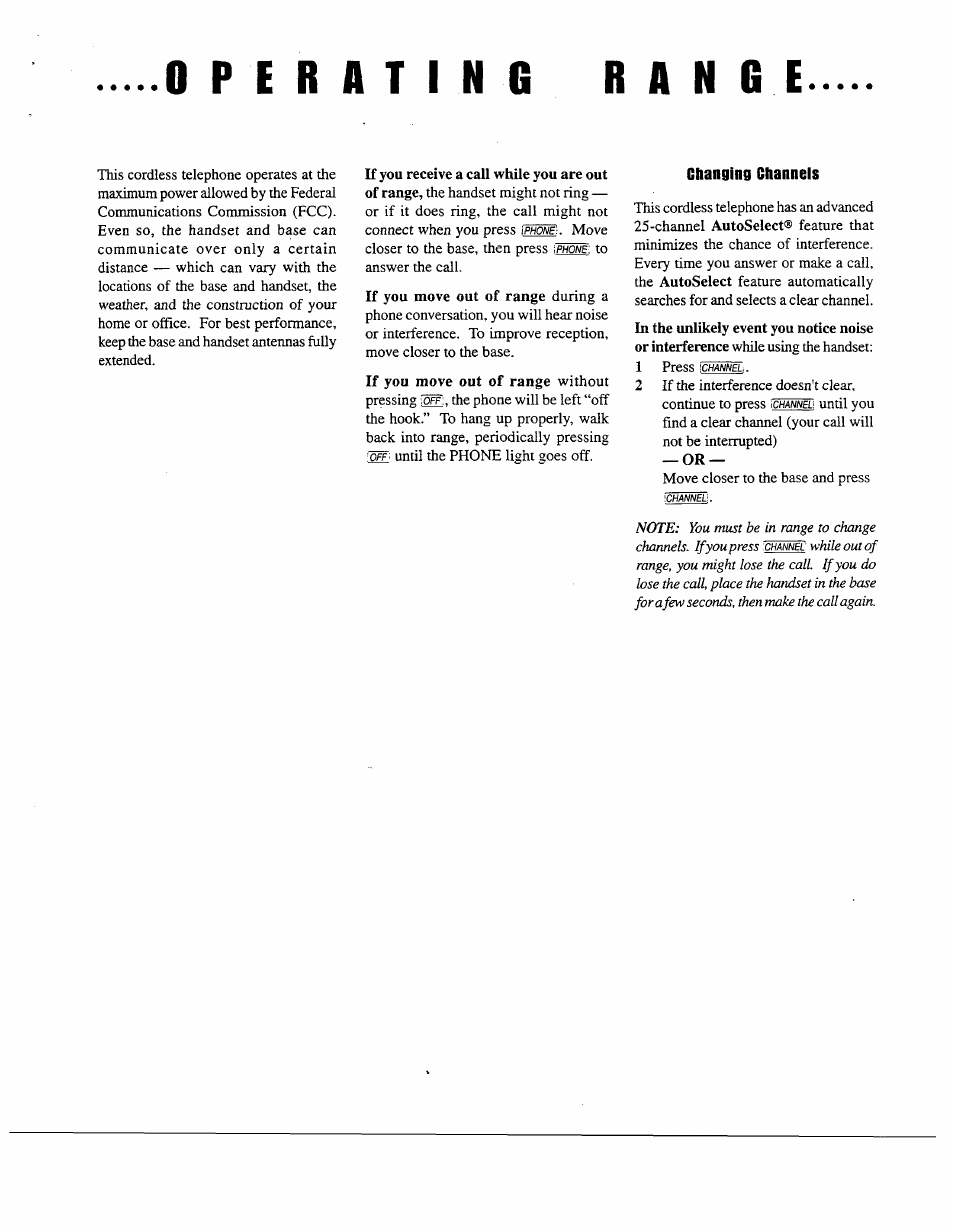 Operating range, Changing channels | AT&T AT&T 7650 User Manual | Page 7 / 16