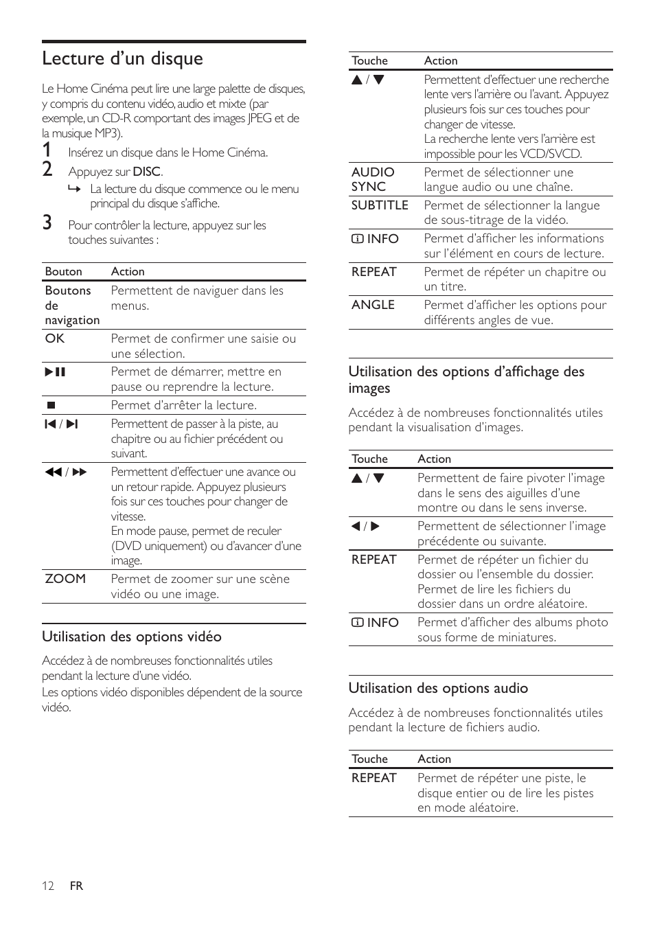 Lecture d’un disque | Philips Home Cinéma User Manual | Page 14 / 28