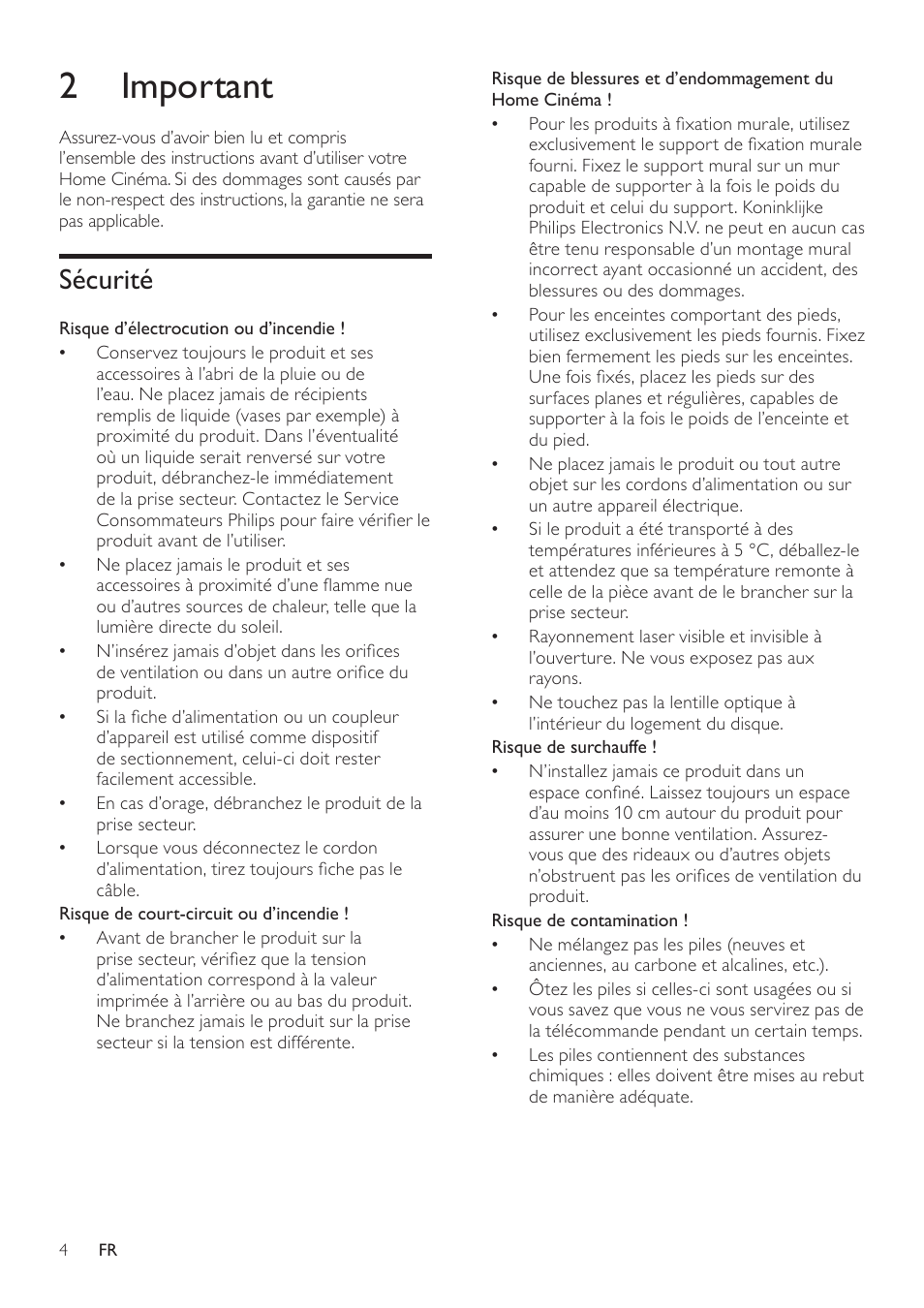 2 important, Sécurité | Philips Home Cinéma User Manual | Page 6 / 28