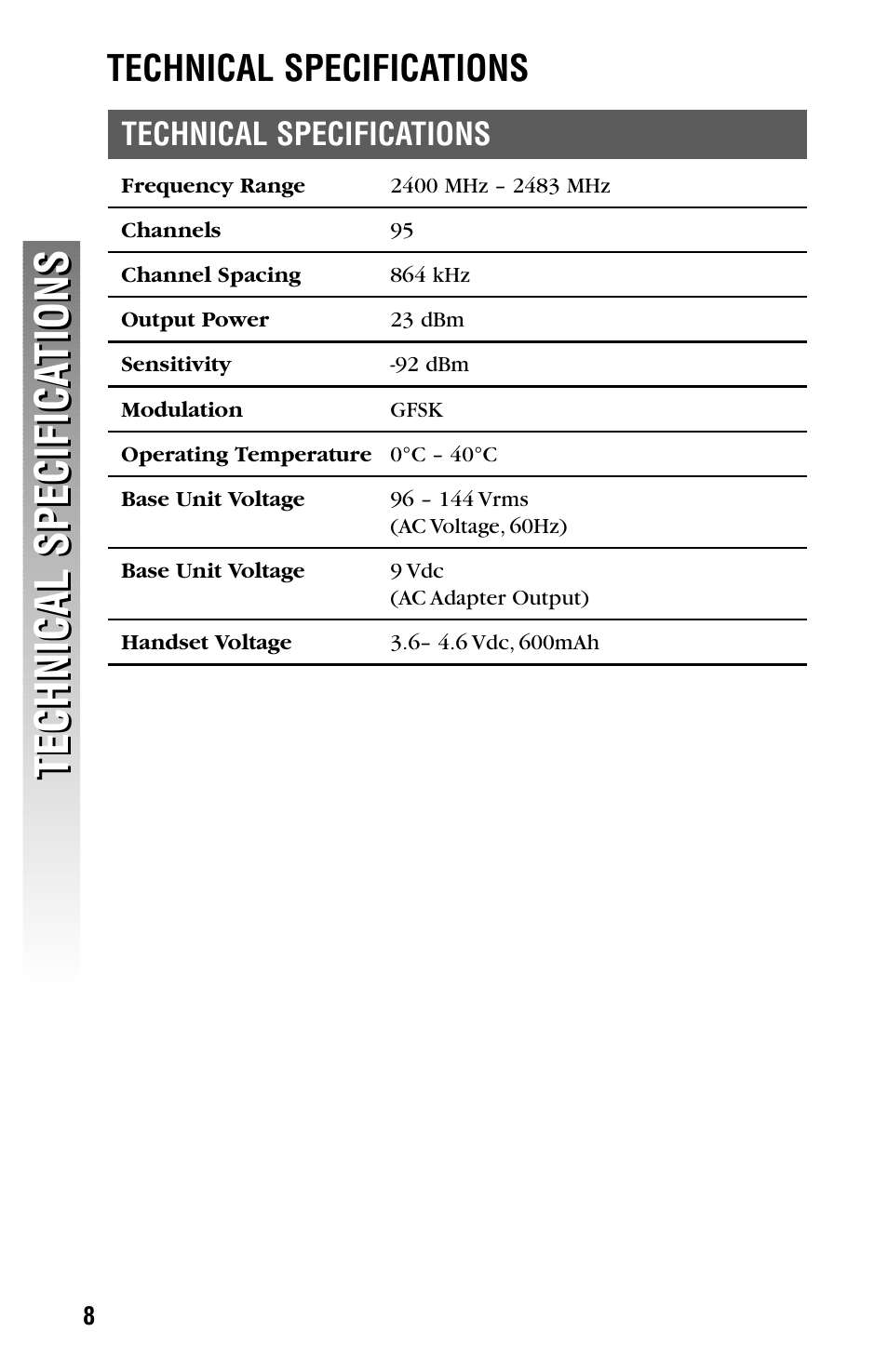 Technical specifications | AT&T CDLS 2300 User Manual | Page 11 / 13