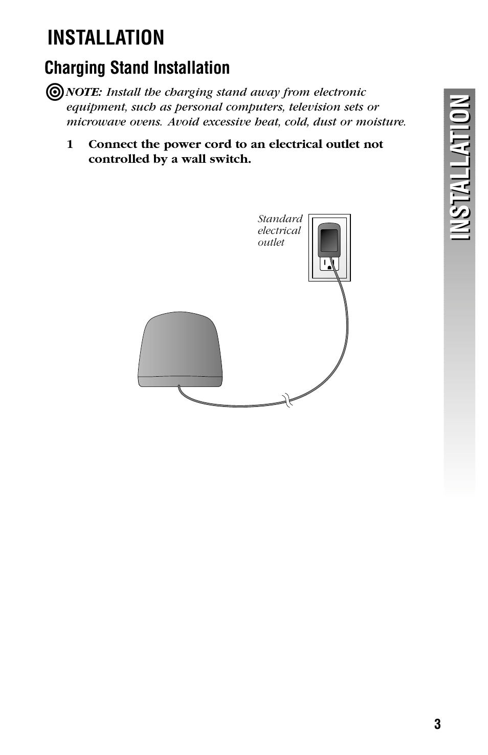 Installation, Charging stand installation, Connect the power cord | Inst alla tion inst alla tion | AT&T CDLS 2300 User Manual | Page 6 / 13