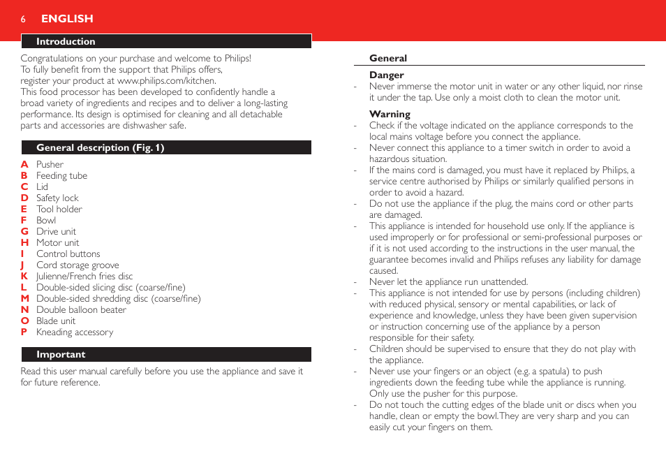 English, English 6 | Philips Robust Collection Robot de cuisine User Manual | Page 6 / 40