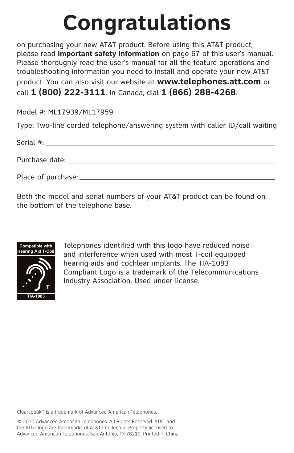 AT&T ML17959 User Manual | Page 2 / 82